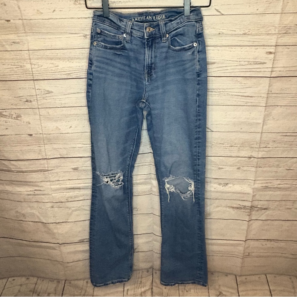 EUC AE Stretch Ripped '90s Bootcut Jean size 0